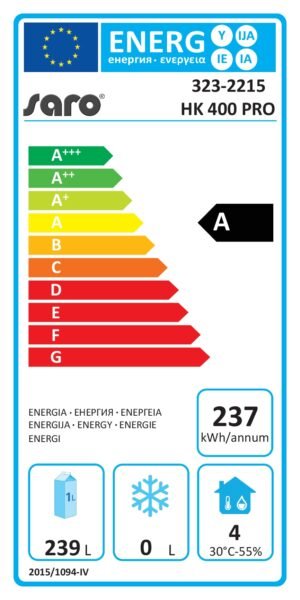 kühlschrank modell hk 400 pro 361 liter, 2/+8 °c, statische kühlung saro