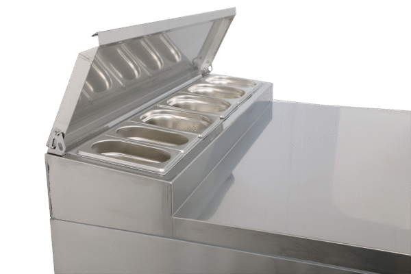 kbs 260 – saladette belegstation mit 2 türen und gn behälter auflage