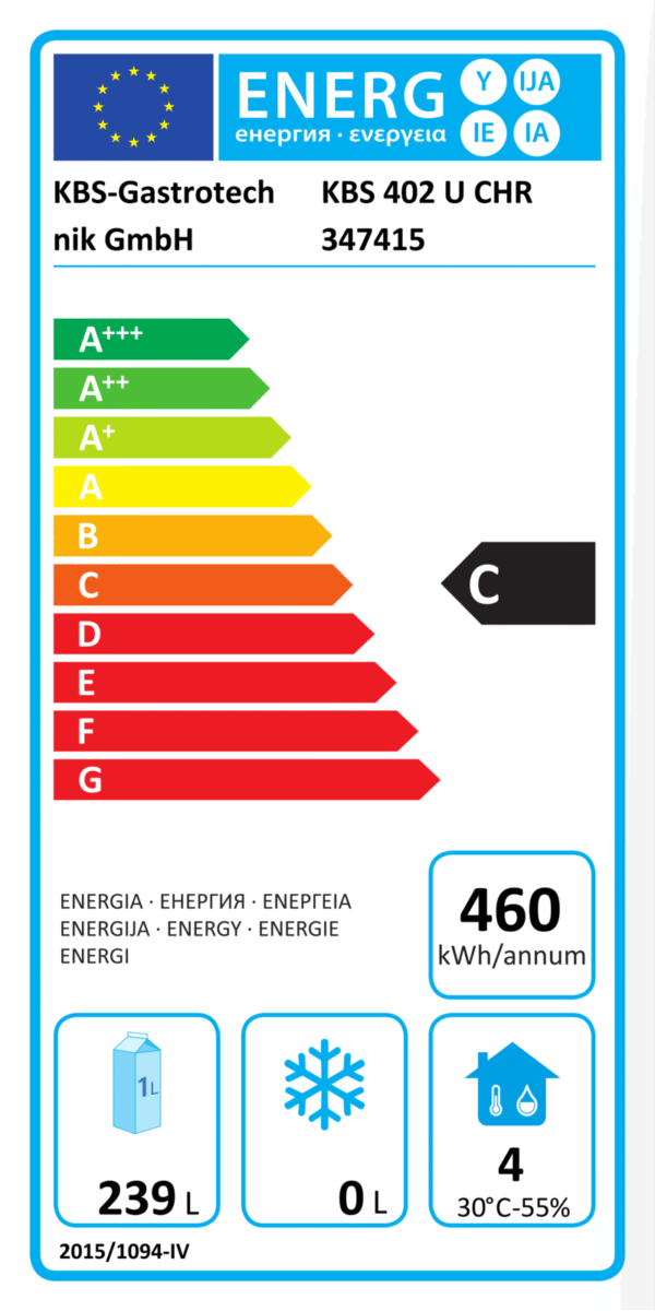umluft gewerbekühlschrank 402 u chr 361 liter, edelstahl, 1 tür kbs