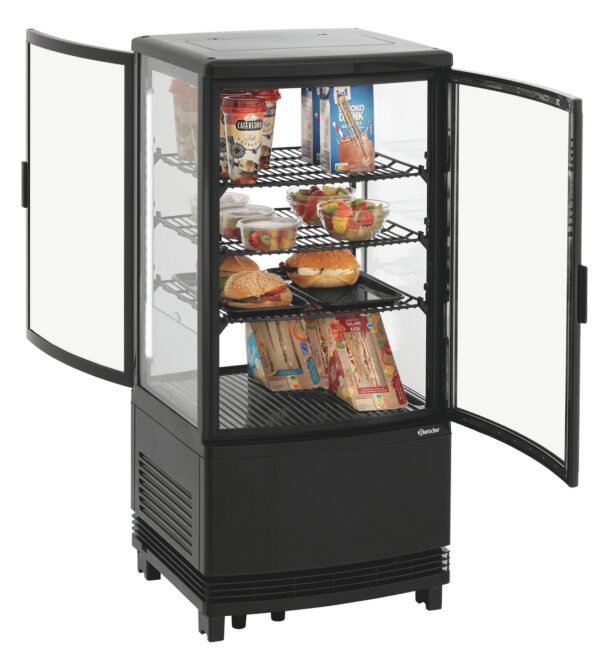 mini kühlvitrine 75l2t – 75 l, schwarz, gewölbte flügeltüren – bartscher