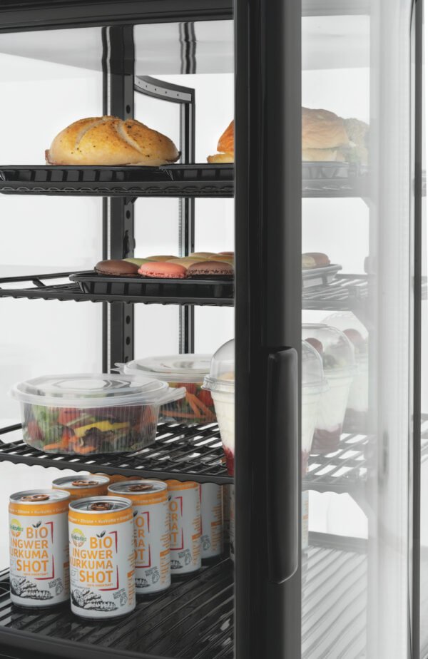 mini kühlvitrine 75l2t – 75 l, schwarz, gewölbte flügeltüren – bartscher