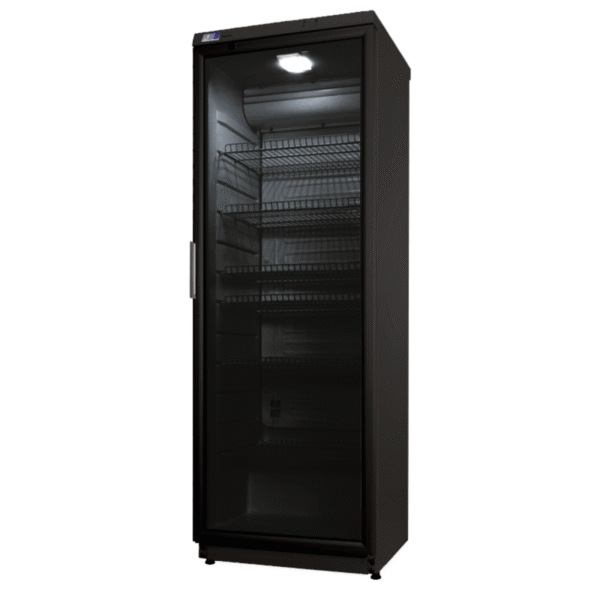 glastürkühlschrank cd 350 – 350 l, schwarz, led beleuchtung & umluftkühlung – kbs