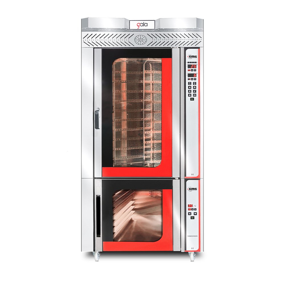 GMG Umluft-Ofen – 10 rotierende Einschübe (10x 40 x 60 cm), Inkl. Haube & Gärschrank mit Glastür, 26,5 kW 400 V