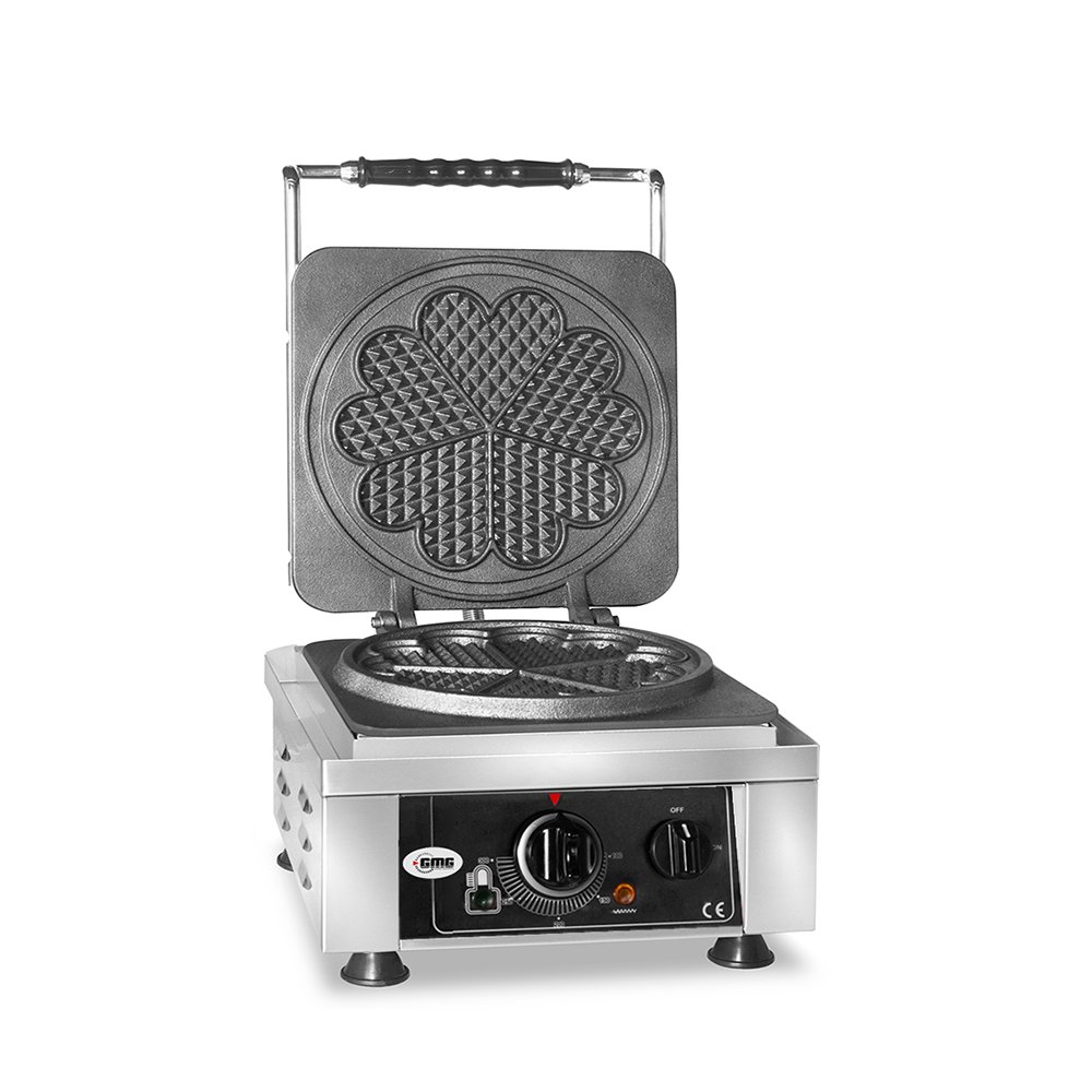 GMG Waffeleisen Amore-L – 1x Ø 19 x 1,5 cm, 50° bis 300°C, Feste Backplatte aus Gusseisen, Fettfangrinne, Gehäuse Edelstahl