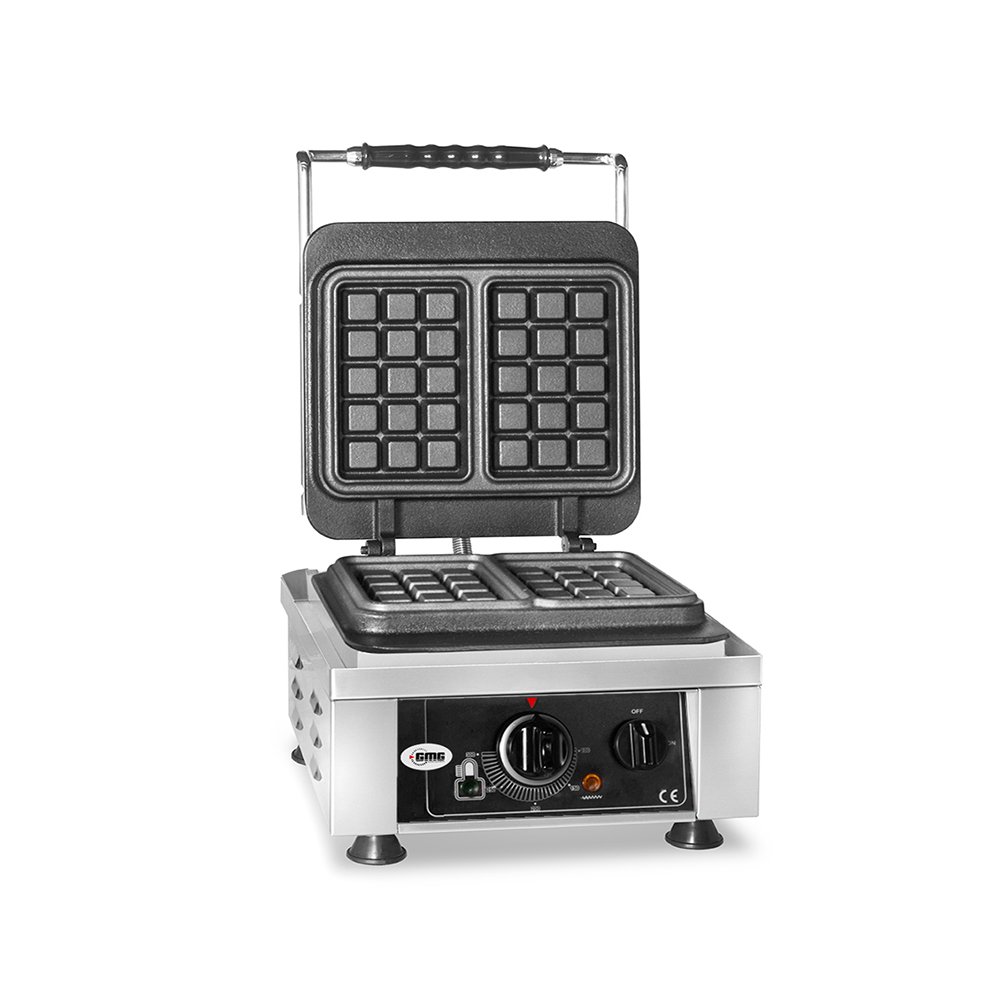 GMG Waffeleisen Bruxelles – 2x (10,2 x 16,5 x 2,6 cm), 50° bis 300°C Feste Backplatte aus Gusseisen, Gehäuse Edelstahl