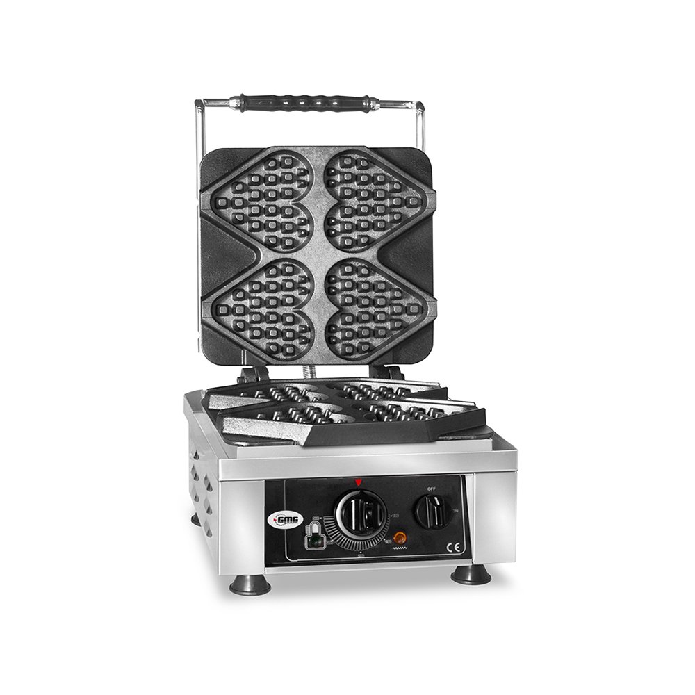 GMG Waffeleisen Ti amo – 4x (13,2 x 12,5 x 2,8 cm), 50° bis 300°C Feste Backplatte aus Gusseisen, Gehäuse Edelstahl