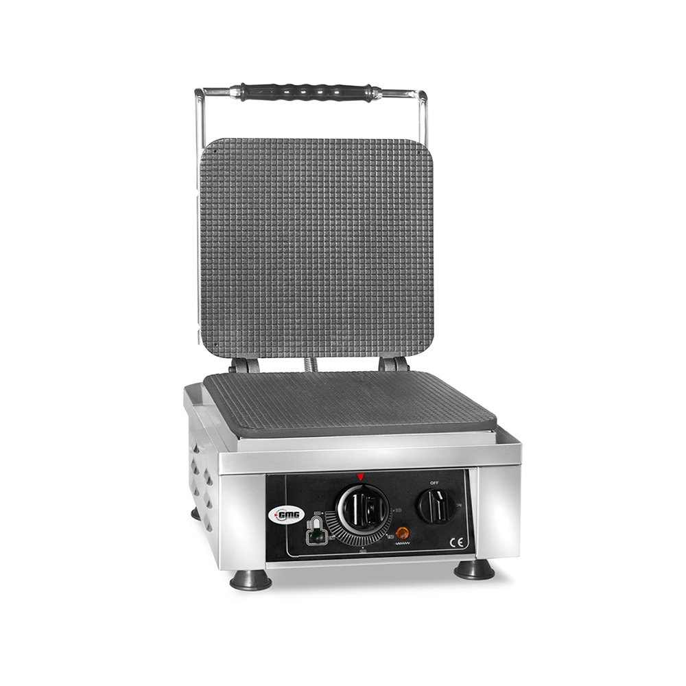 GMG Waffeleisen Gelato – 1x (23 x 23 x 1 cm), 50° bis 300°C Feste Backplatte aus Gusseisen, Fettfangrinne, Gehäuse Edelstahl