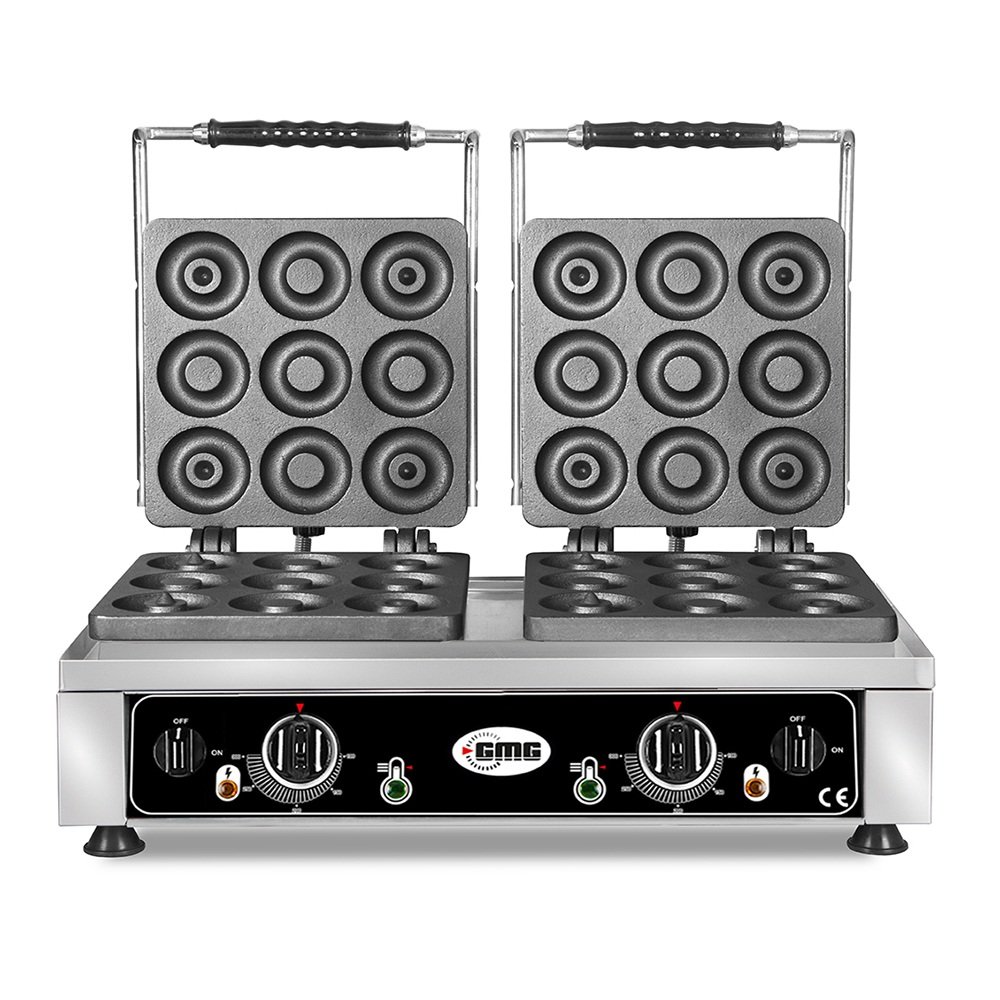GMG Waffeleisen Donato – 2x (Ø 9 x 8 cm x 1,4 cm / 2,8 cm), 50° bis 300°C Feste Backplatte aus Gusseisen, Fettfangrinne
