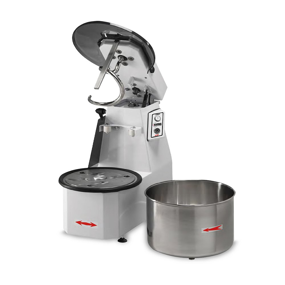 GMG Teigknetmaschine 32 Lt./ 25Kg 400 V – Hebbarer Kopf und Herausnehmbarer Kessel, Spirale, Teigteiler und Wanne aus Edelstahl