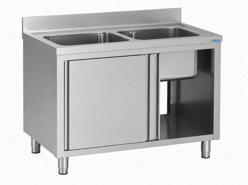 SARO Spülschrank mit Schiebetüren 1200mm, 2 Becken mittig