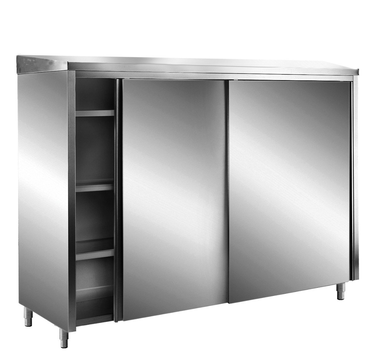 SARO Edelstahl-Lagerschrank mit Schiebetüren AISI 430, Schrägdach, 1800x600 mm